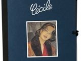 a blue book with a picture of a woman in a fur coat