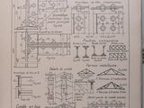 an old book with a drawing of a building and plans