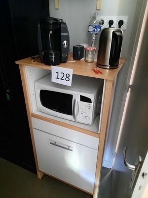 Meuble de cuisine en mélaminé blanc et mélaminé façon bois, … - Photo 1