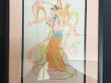 painting of a woman in a long dress with a fan in her hand