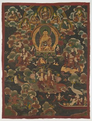 Travail sino-tibétain Tangka Détrempe et rehauts de dorure s…