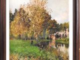 an image of a painting of a river in a wooded area