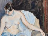 une peinture représentant une femme nue assise sur une chaise