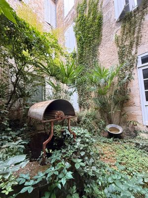 une boîte aux lettres posée au milieu d'un jardin