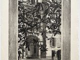 une image représentant un dessin en noir et blanc d'un bâtiment devant lequel se trouve un arbre