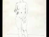 dessin représentant une femme debout sur une plage, les mains dans les poches