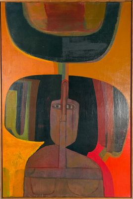 painting of a woman with a hat on her head and a mirror above her head