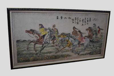 Chine Grande tenture polychrome représentant une scène de ca…