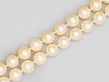 un gros plan d'un collier de perles sur une surface blanche