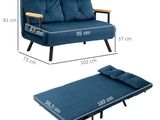 the size of the futon sofa bed is shown with measurements