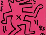 a pink poster with a drawing of a man on a skateboard