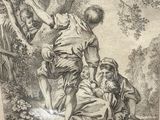 an old picture of a painting of a man and a woman in a wooded area
