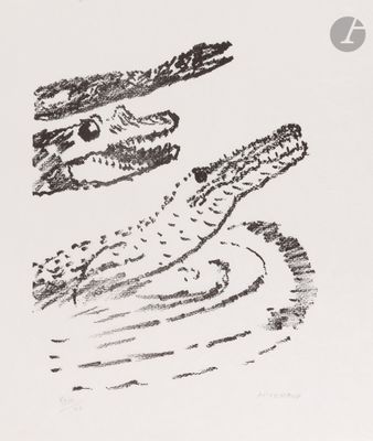 a drawing of a crocodile that is floating in the water