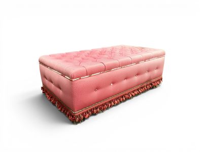 an image of a pink ottoman sitting on top of a white floor