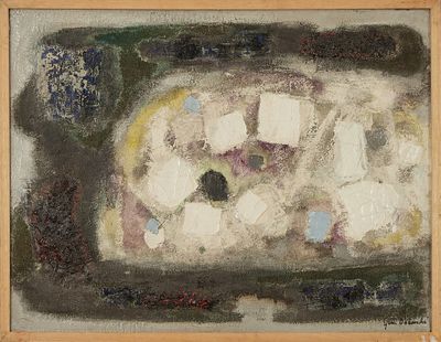 Jun Dobashi (1910-1975) Composition paysage 1957 Huile sur t…
