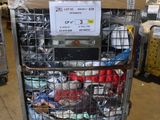 a cart with a lot of items in it in a warehouse