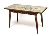 a small table with a floral design on it