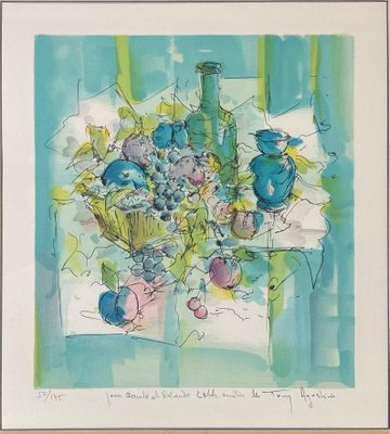 a watercolor painting of a vase of flowers on a table