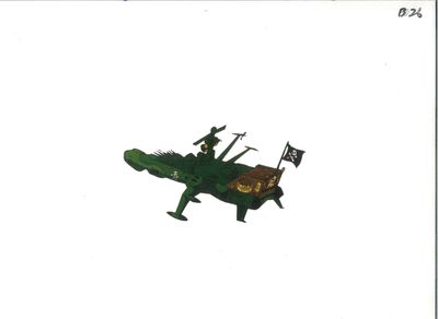 a toy plane with a man on it flying in the sky