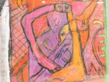 un dessin sur le mur d'une pièce où se trouve un tableau
