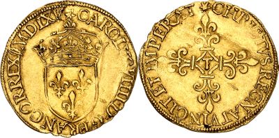 a gold coin with a crown on top of it