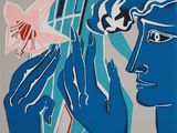 une image représentant un tableau où l'on voit une femme tenant une fleur à la main