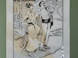 a drawing of a man and a woman sitting on a bench