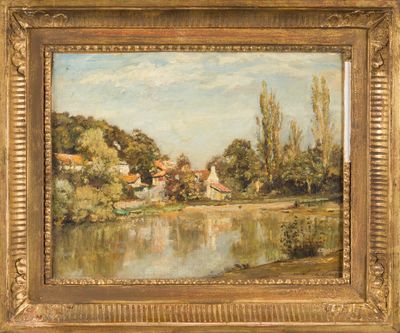 Stanislas LEPINE (1835-1892). Paysage à l'étang.