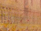 an oil painting of a man riding a horse in a field