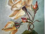 a painting of a yellow rose on a green background