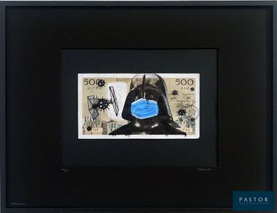 painting of a darth vader with a blue mask on his face