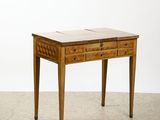 an image of a small wooden table with two drawers on it