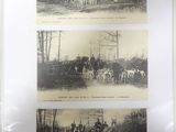 three pictures of horses and people riding on the road