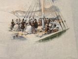 painting of a group of people on a boat in the water