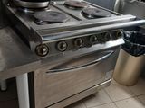a stove with a pot on it in a kitchen