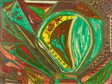 tableau représentant un vase contenant une fleur verte et jaune