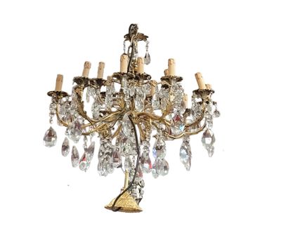 LUSTRE en laiton et plaquettes en verre à 15 bras de lumière…