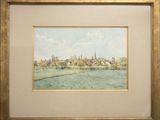 an image of a painting of a landscape with a church in the distance