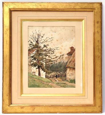 une image d'une peinture représentant une maison sur une colline