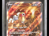 a close up of a pokemon card in a plastic case