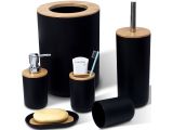 Ensemble d'accessoires de salle de bains noir avec porte-savon en bambou et distributeur de savon