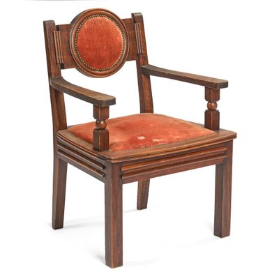Étienne KOHLMANN (1903-1988), Fauteuil en bois teinté et mou…