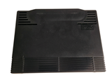 a black plastic tray on a white surface