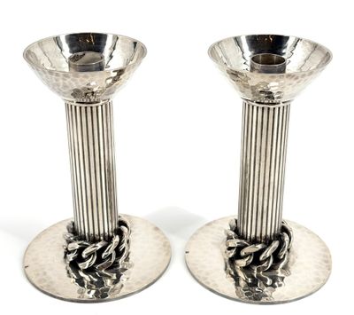 pair of silver plated candlesticks with twisted rope handles