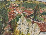 une image d'une peinture représentant une vue d'une ville depuis une colline