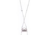 a necklace with a chain and a purse hanging from it