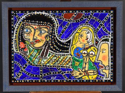 une image d'un tableau représentant une femme tenant un enfant dans ses bras