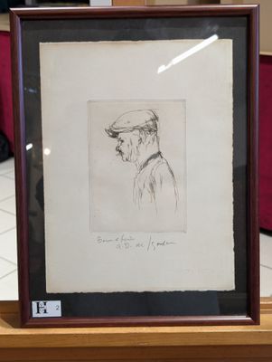 Gravure encadrée, L'homme à la casquette et à la cigarette -…