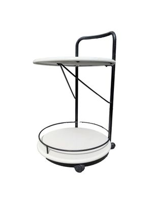 an image of a black and white trolley with a tray on top of it