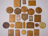 many different types of coins on a white surface